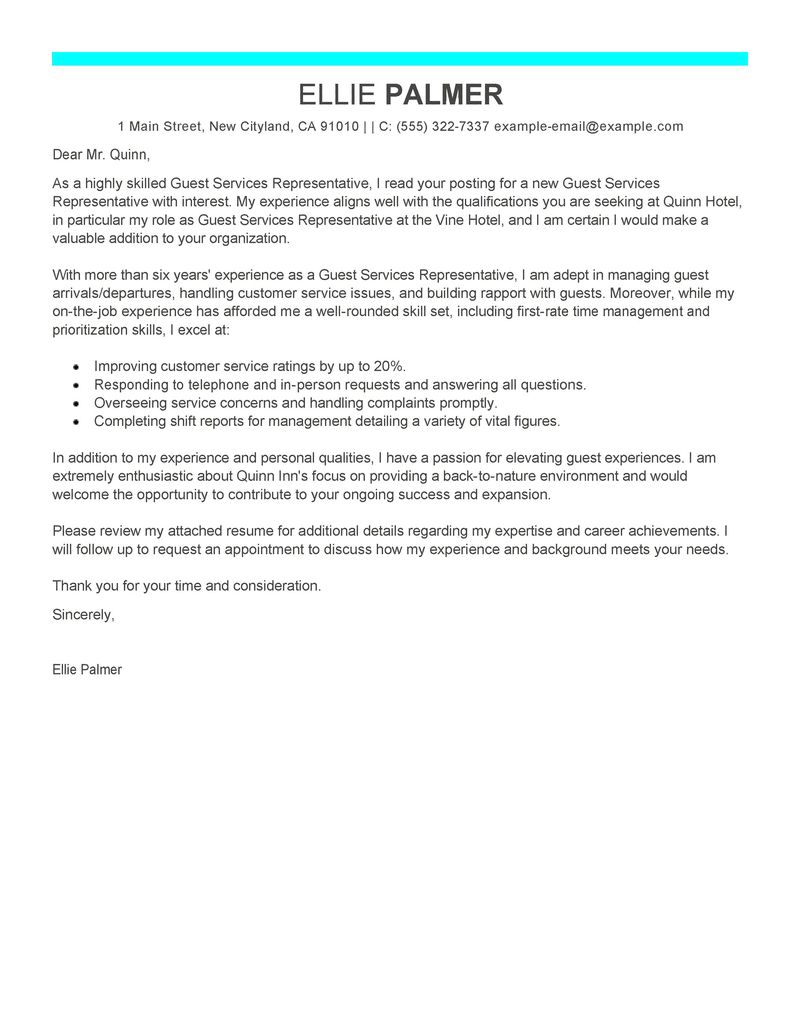 guest relations executive cover letter