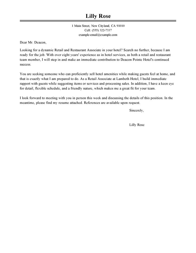 cover letter for restaurant job