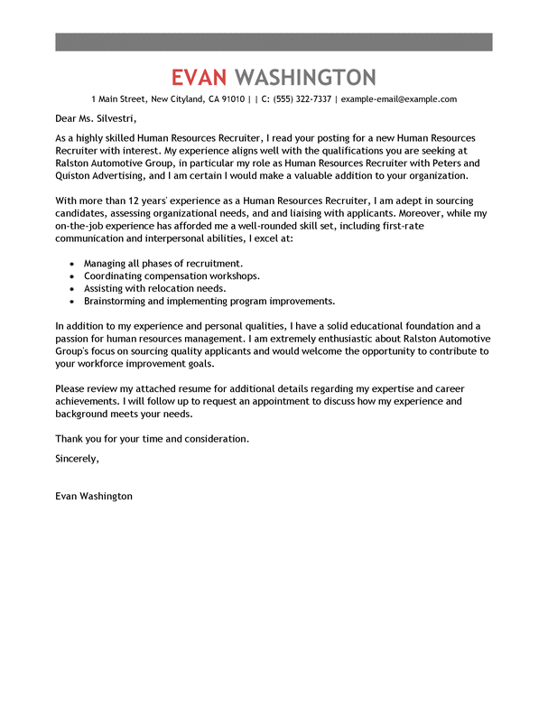 cover letter for recruiter sample