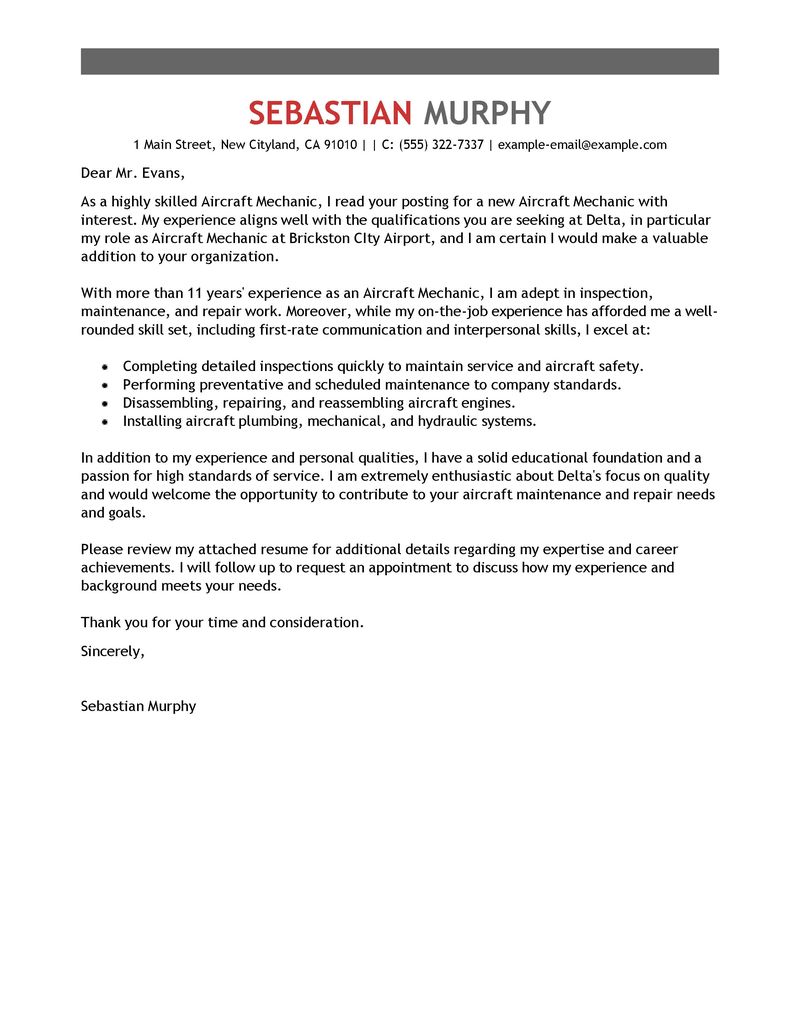 Cover letter for aviation job