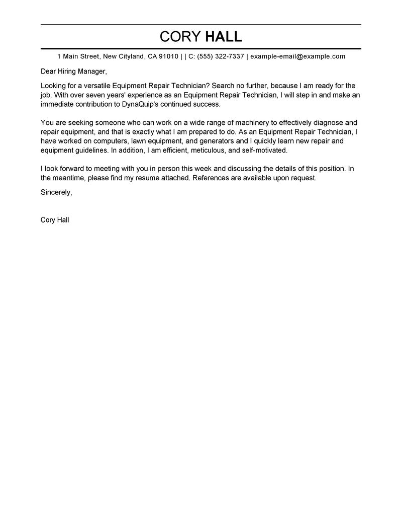 Best Installation & Repair Cover Letter Examples LiveCareer