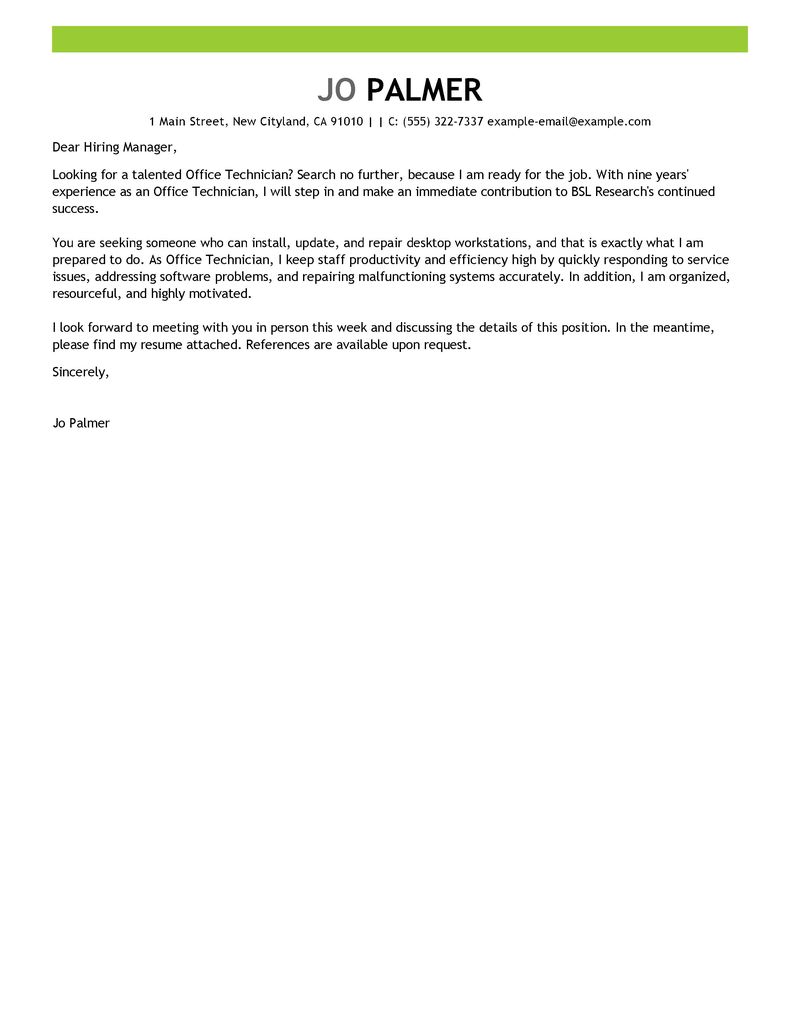 cover letter for it technician job