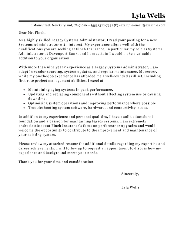 System admin cover letter