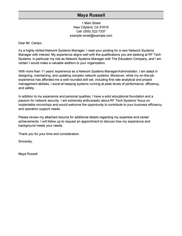 networking engineer cover letter examples