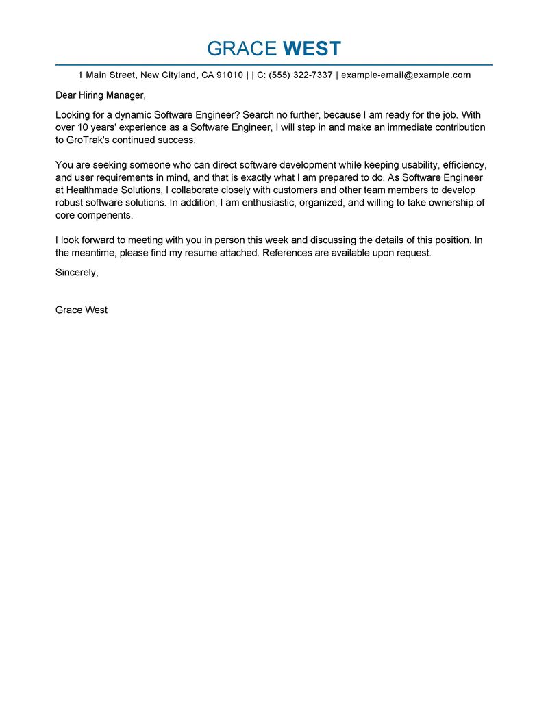 Best Software Engineer Cover Letter Examples | LiveCareer
