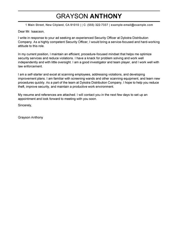 cover letter for security officer
