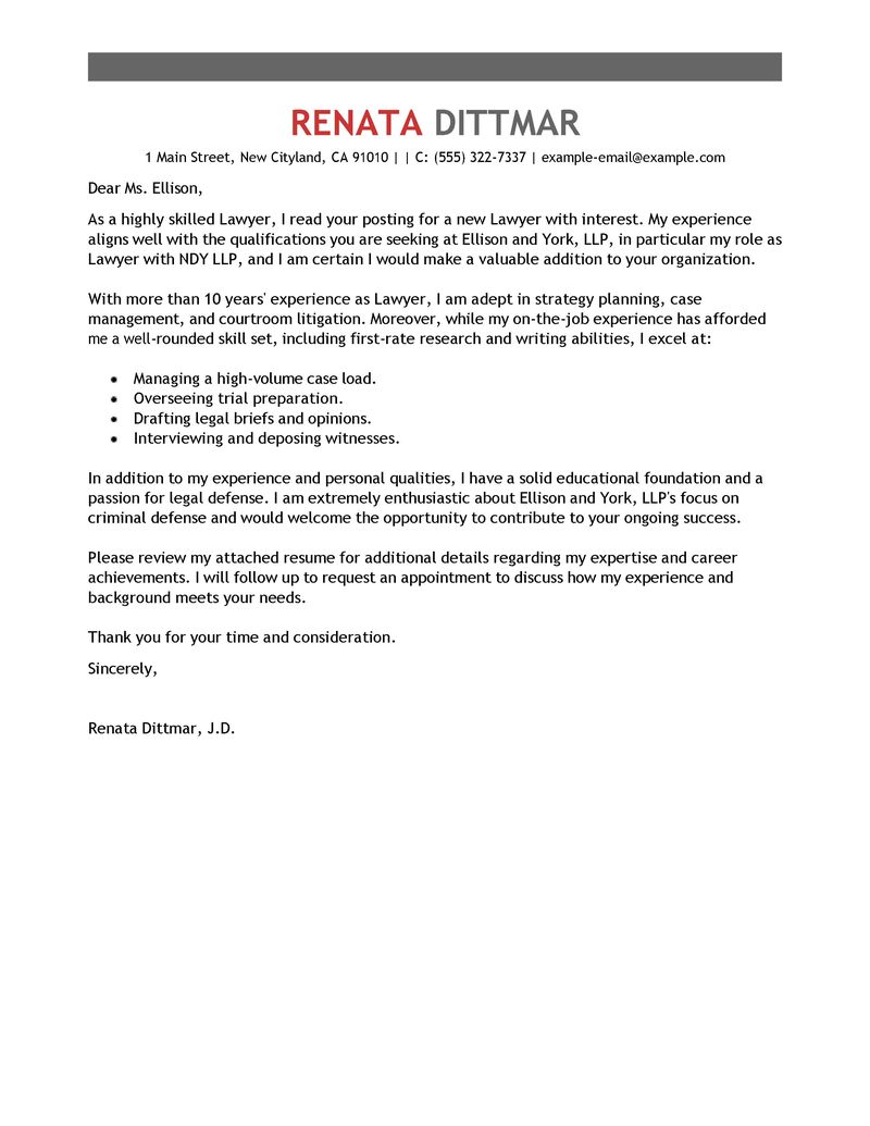 Best Law Cover Letter Examples | LiveCareer