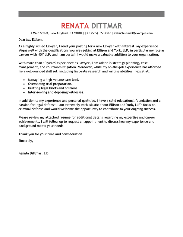 good cover letter examples lawyer