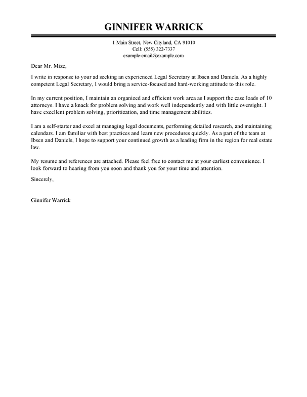 Email cover letter sample law