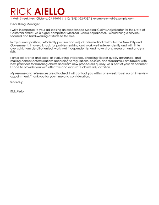 claims cover letters