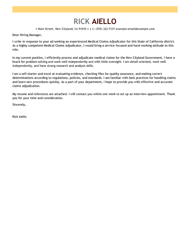 best medical claims adjudicator experienced cover letter claims adjuster trainee cover letter