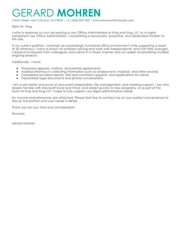 best office administrator cover letter examples livecareer
