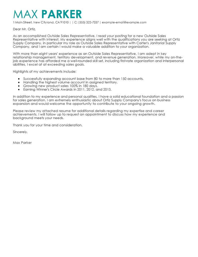 Inside sales cover letter template