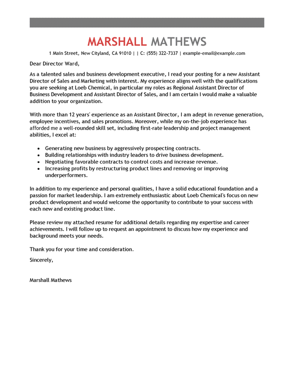assistant director cover letter