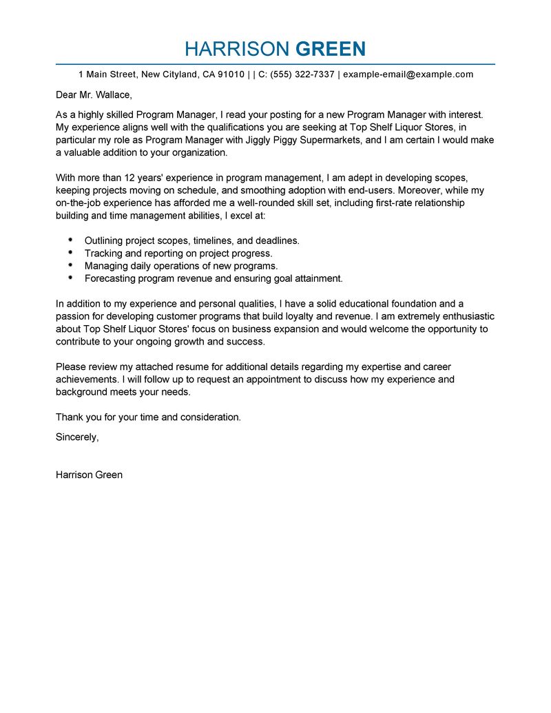 cover letter for business management student