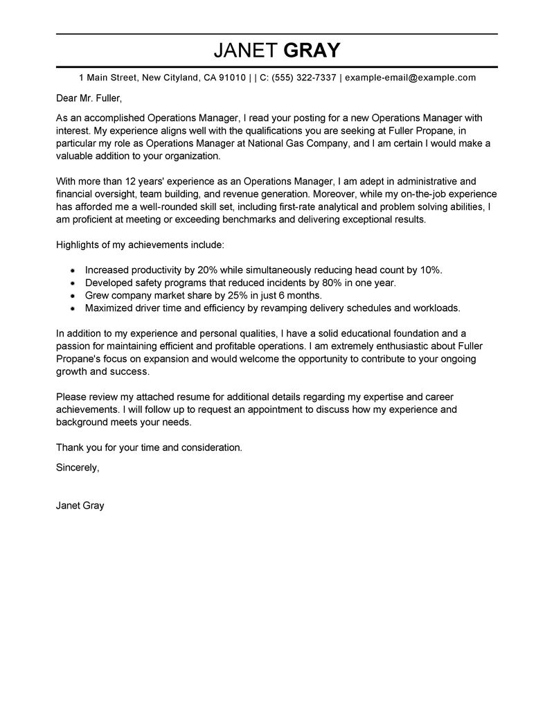 Sample Cover Letter Director Operations Manager Cover Letter Examples