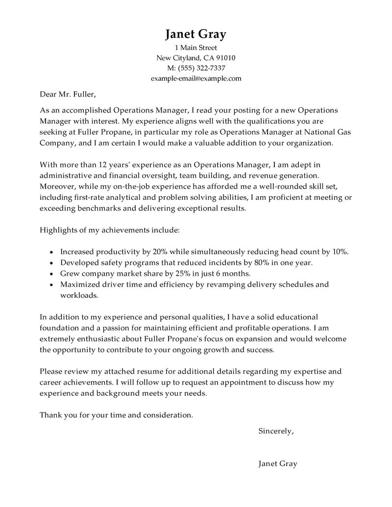 Sample cover letter for program manager position