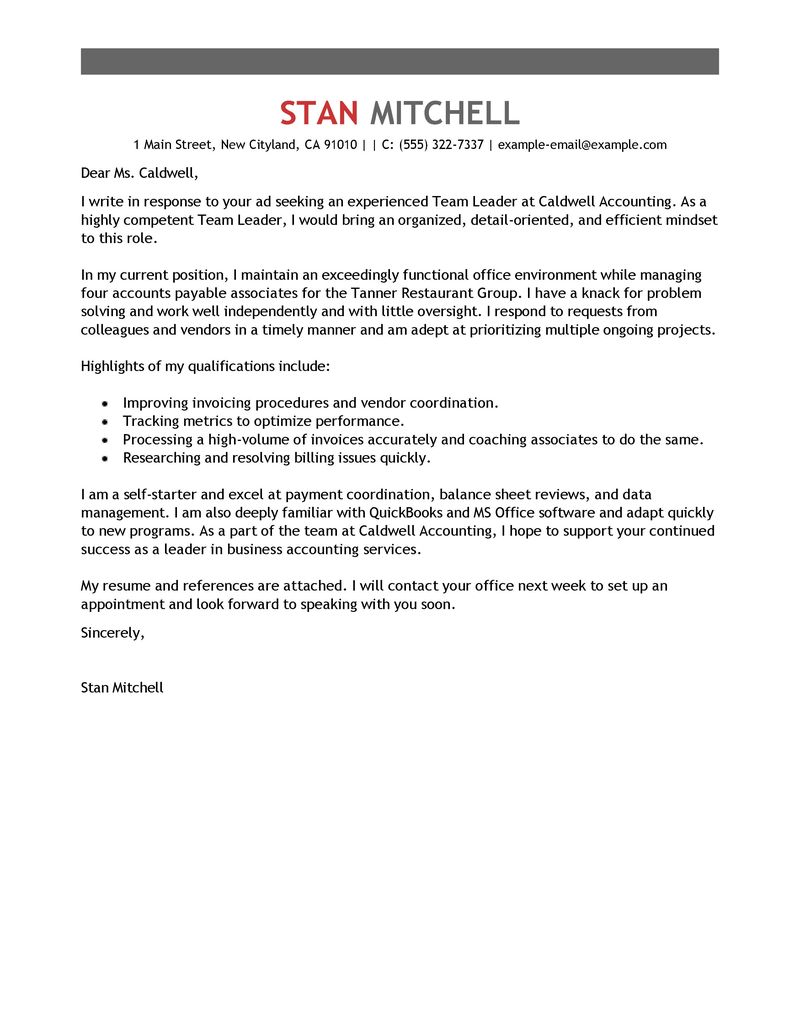 Lead sales associate cover letter