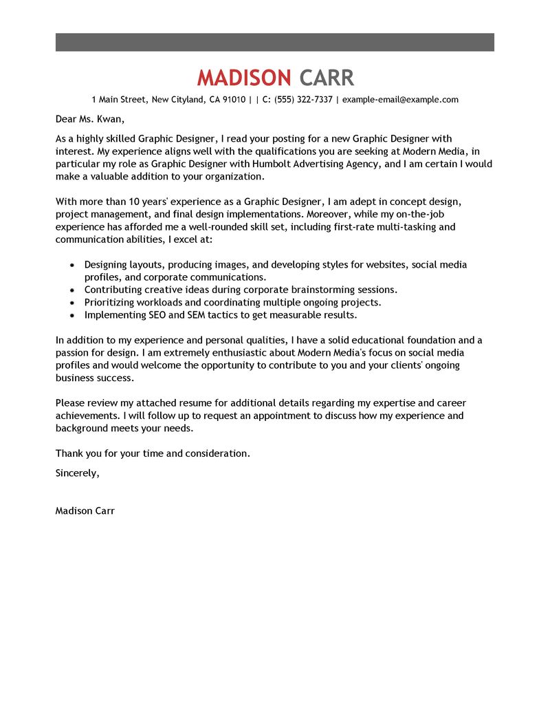 Sample cover letter and marketing