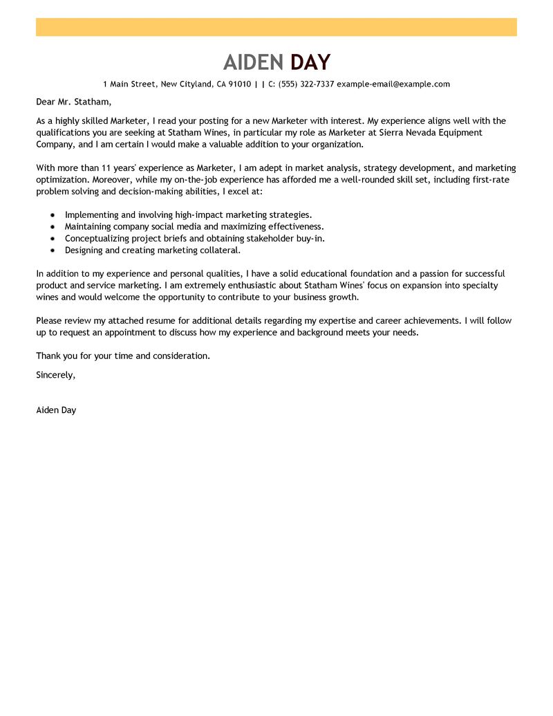 Sample cover letter for sports marketing