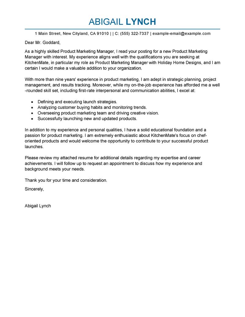 sample cover letter for marketing