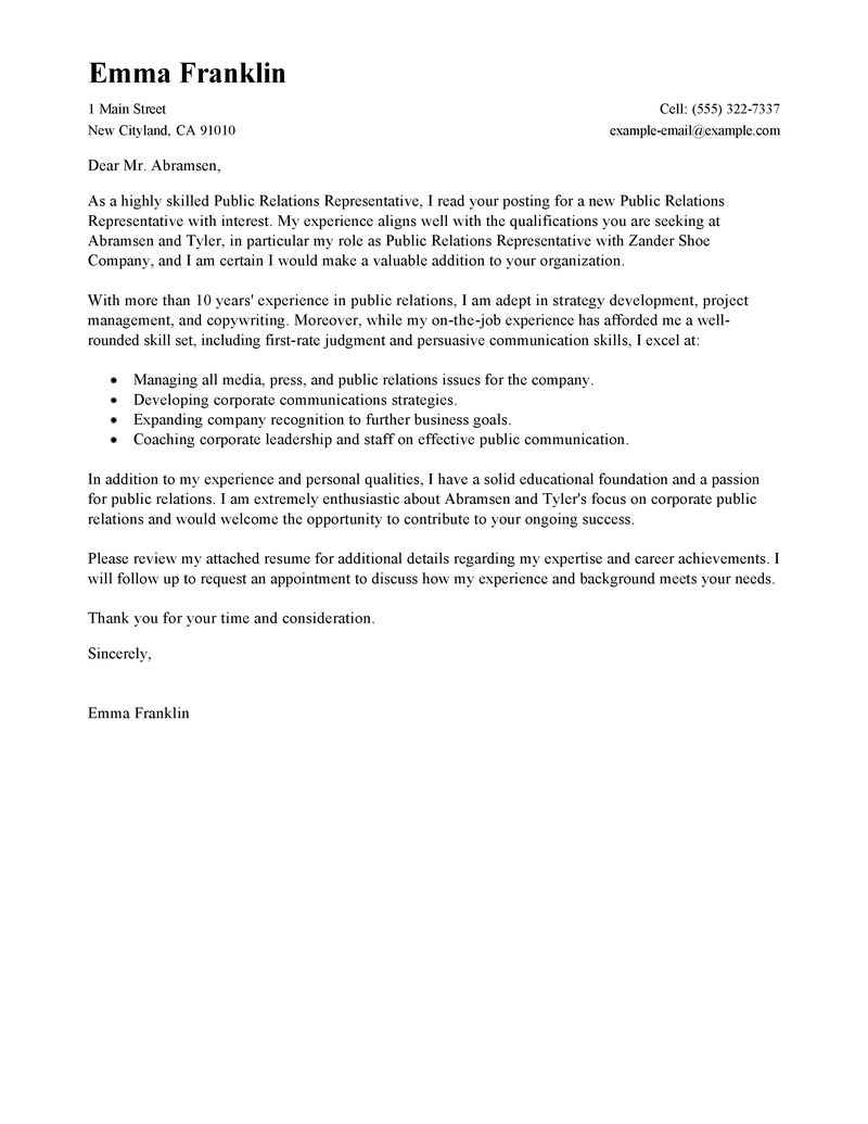 Public affairs and communications cover letter