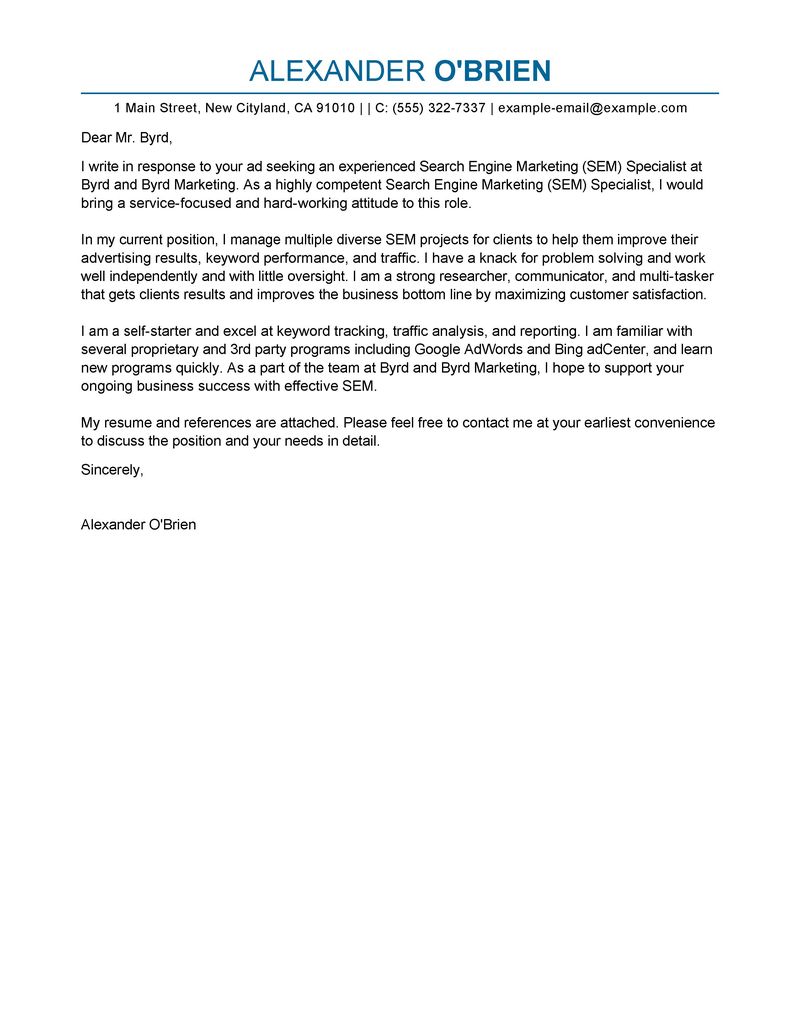 google cover letter sample