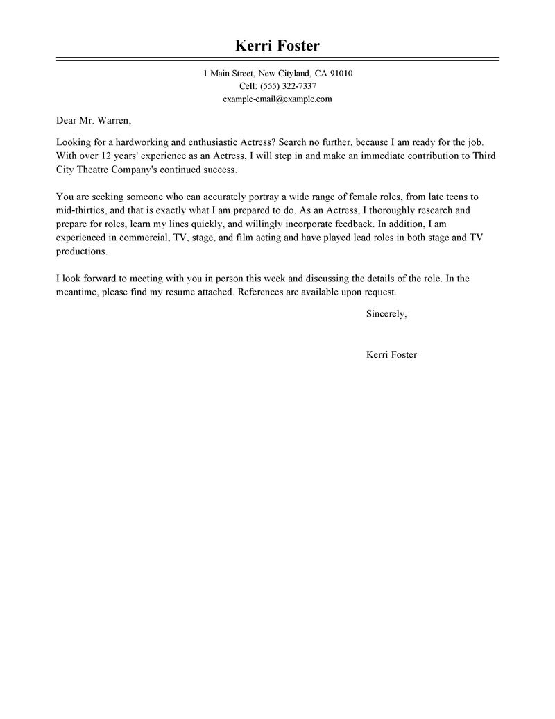 Actor cover letter to agents