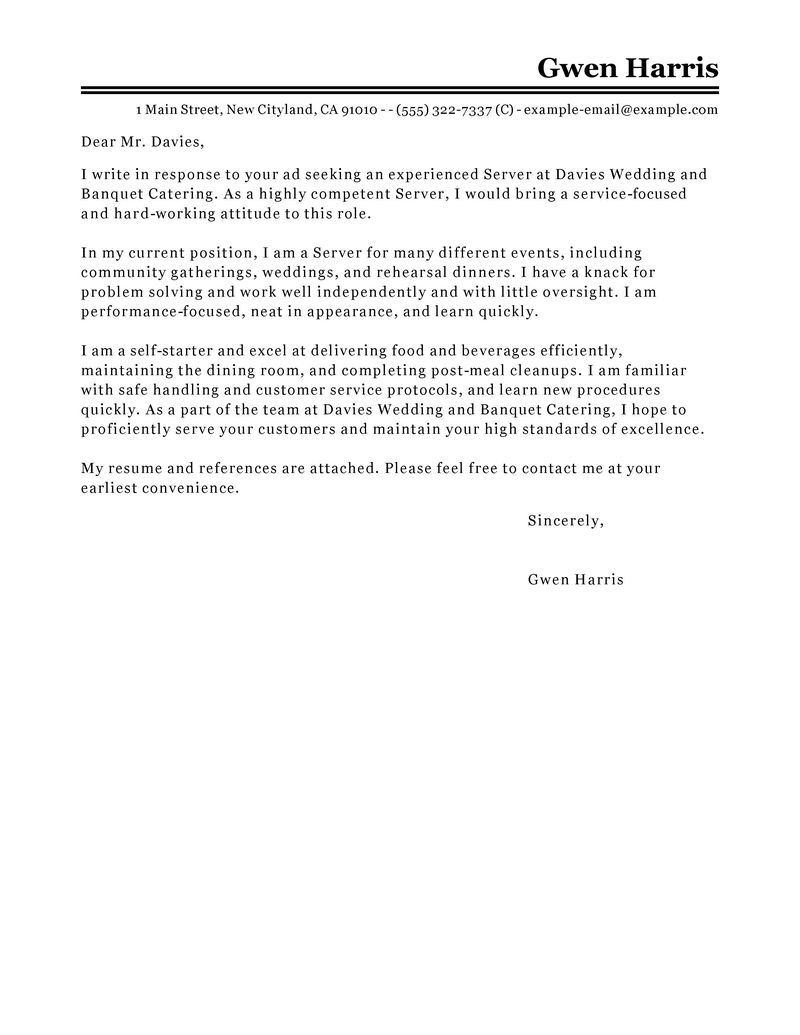 Best Server Cover Letter Examples | LiveCareer