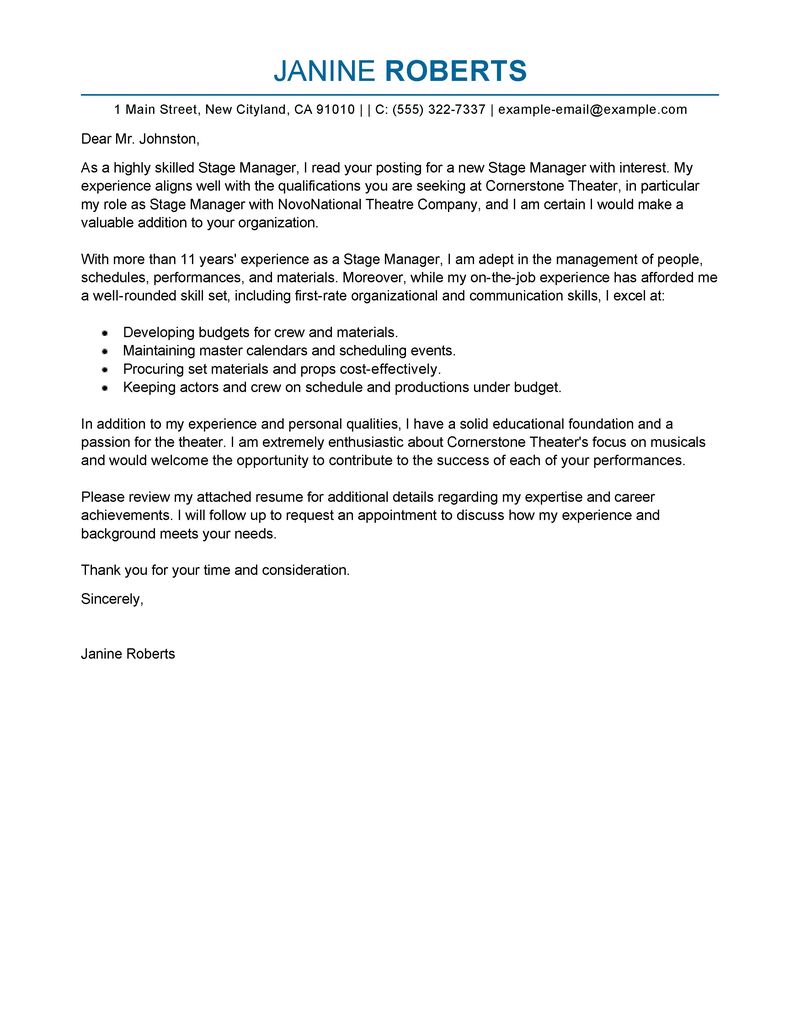 supervisor cover letter sample