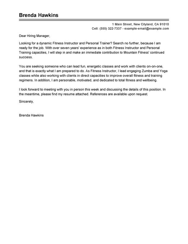 sample cover letter for health and fitness job