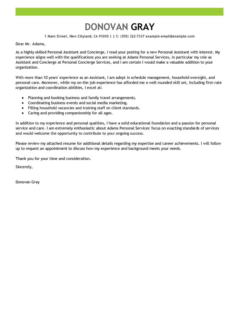 Cover letter template for personal assistant position