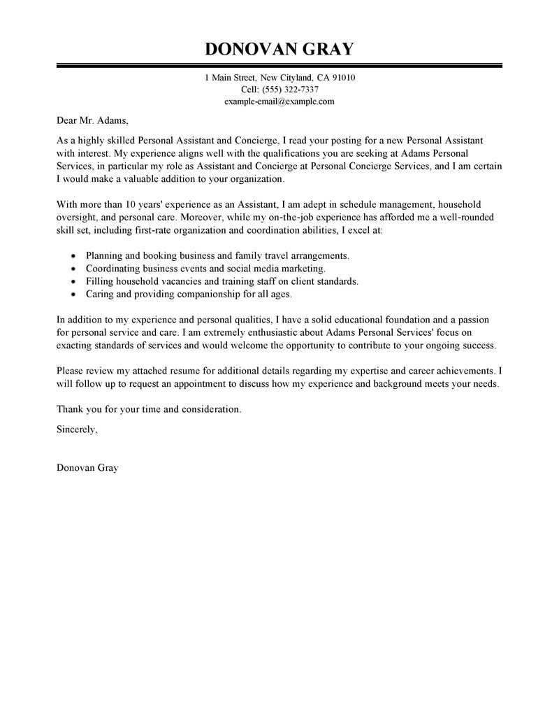 Cover letter template for personal assistant position