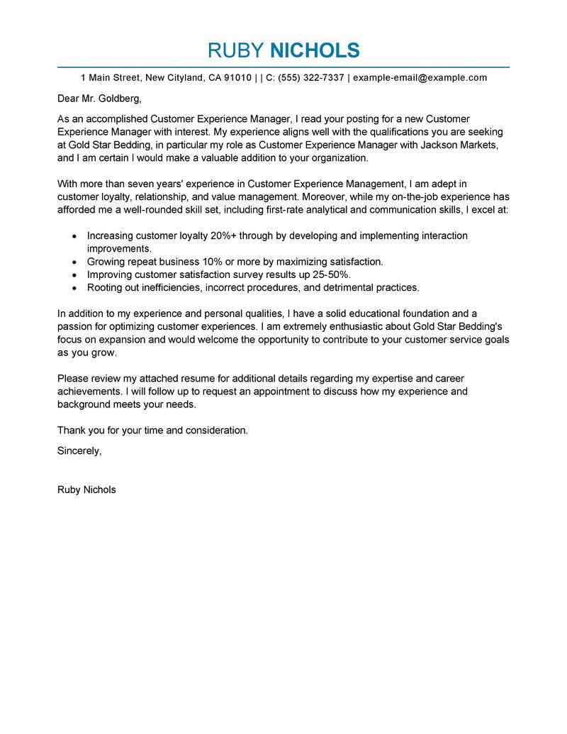 Best Customer Experience Manager Cover Letter Examples ...