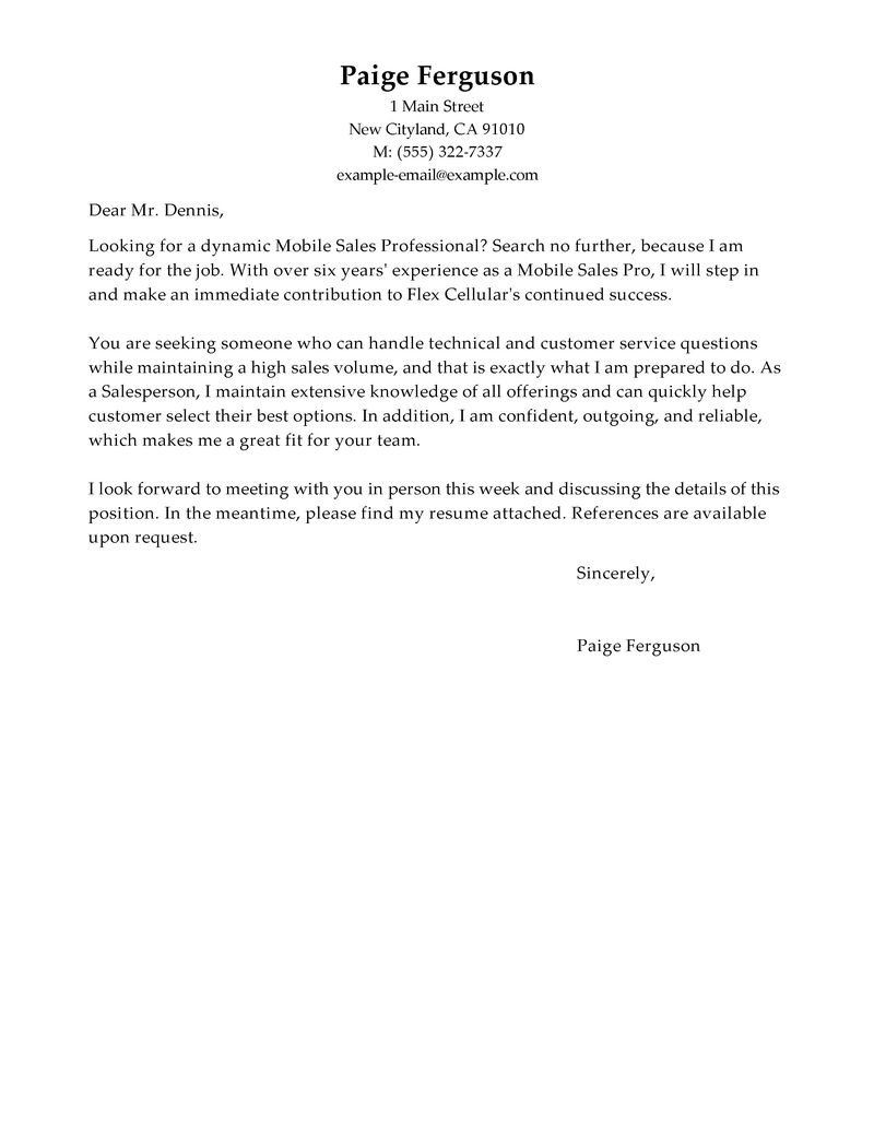 salesperson cover letter