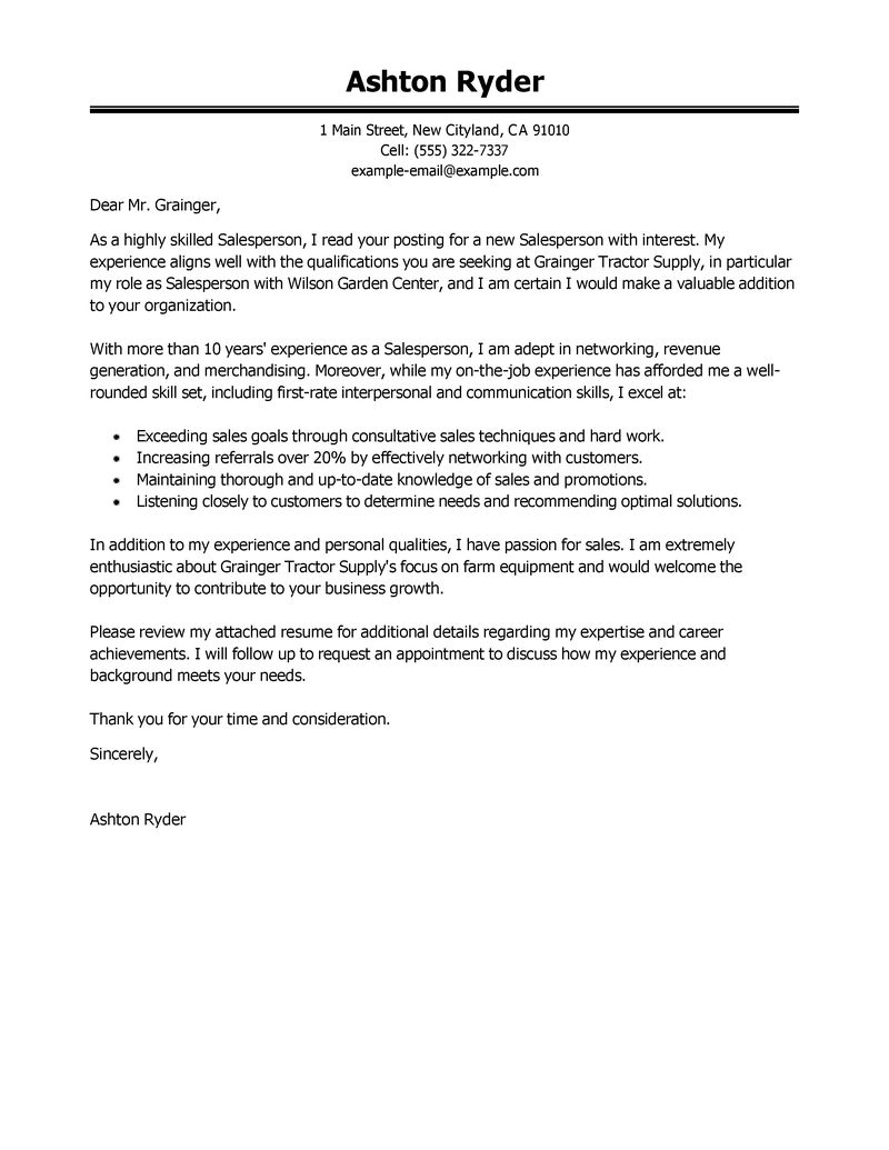 Retail salesperson cover letter example