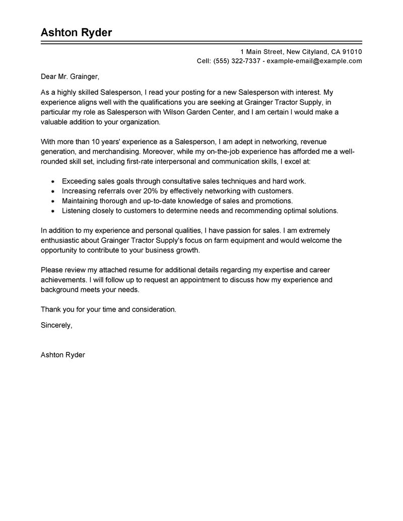 Cover letter example for salesperson