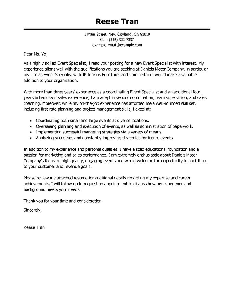 Conference coordinator cover letter sample