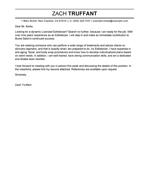 Best Esthetician Cover Letter Examples | LiveCareer