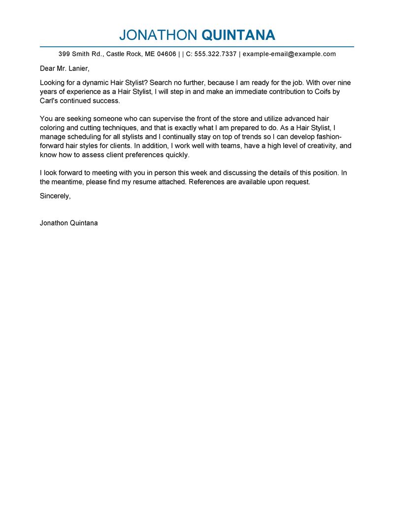 Fashion Stylist Cover Letter Examples