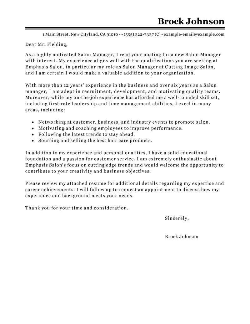 Resume Resume Examples Salon Manager best salon manager cover letter examples livecareer advice