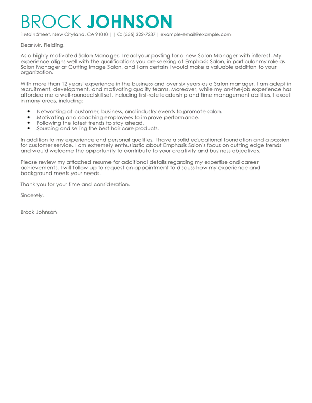 Spa coordinator cover letter sample