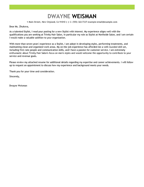 hair stylist cover letter examples