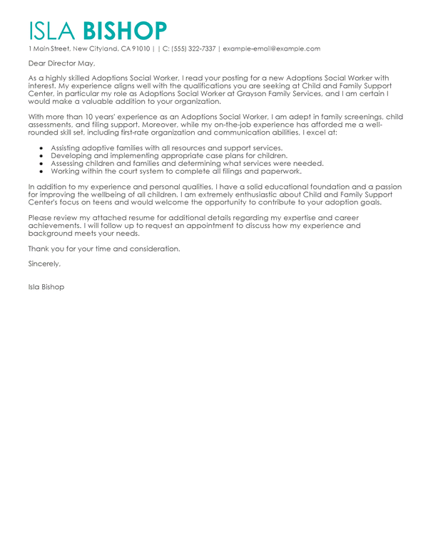 cover letter examples social work