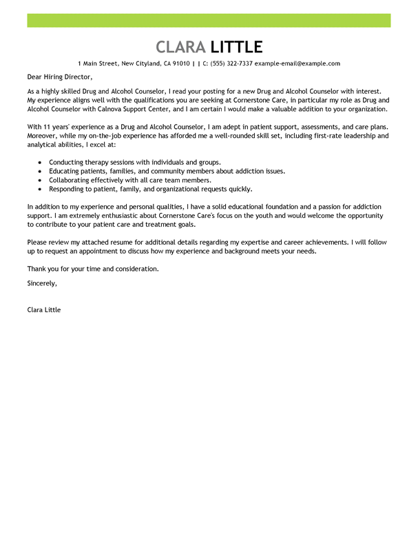 best drug and alcohol counselor cover letter examples