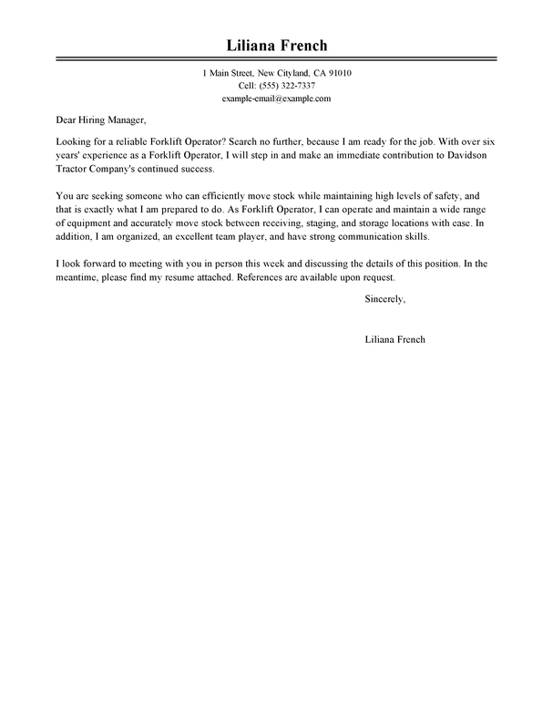 Forklift cover letter