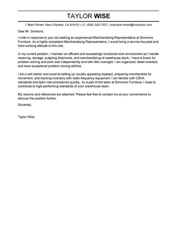 cover letter tips for merchandising representative