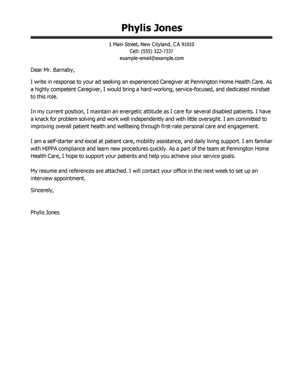 Caregiver Cover Letter Caregiver Cover Letter Examples