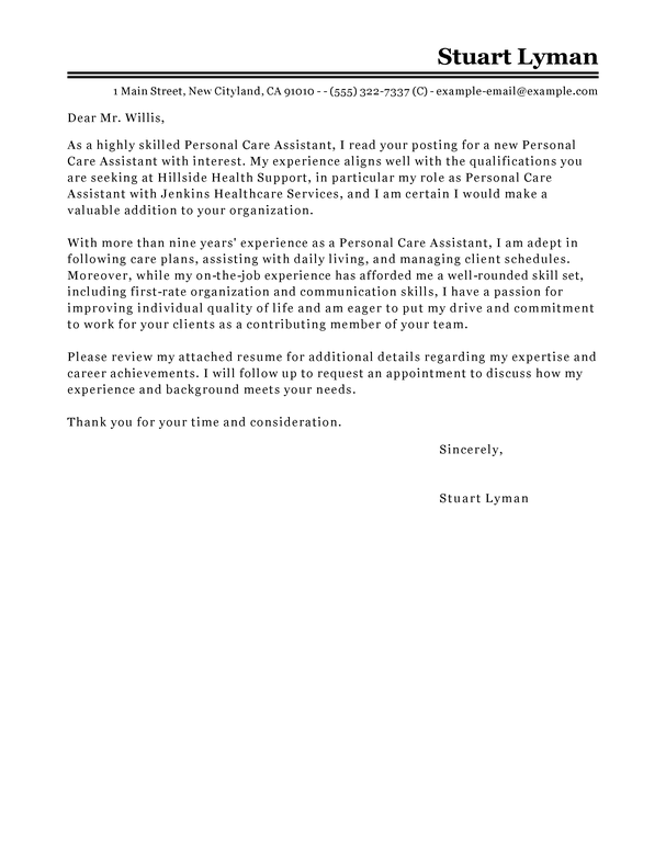 cover letter for care assistant job
