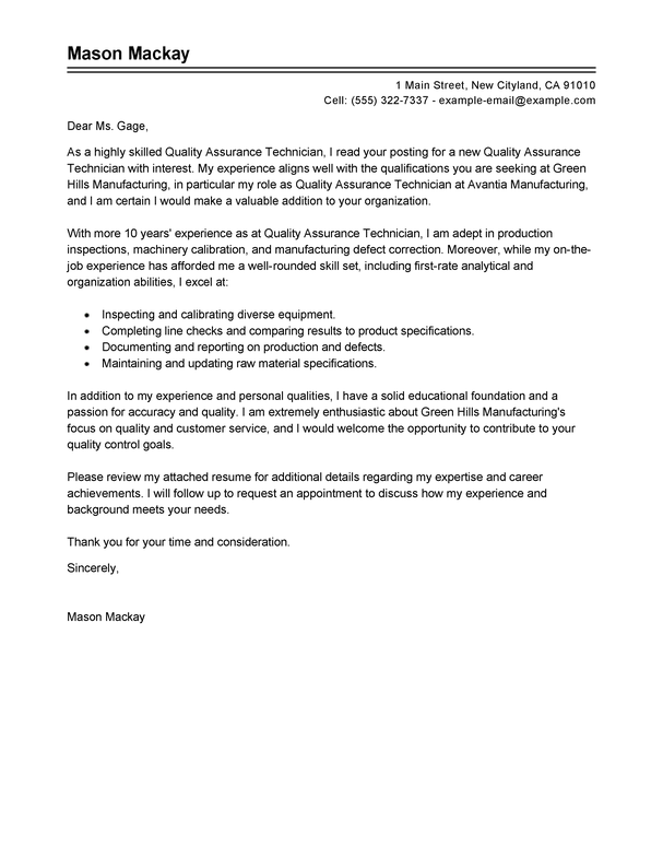 quality assurance cover letter